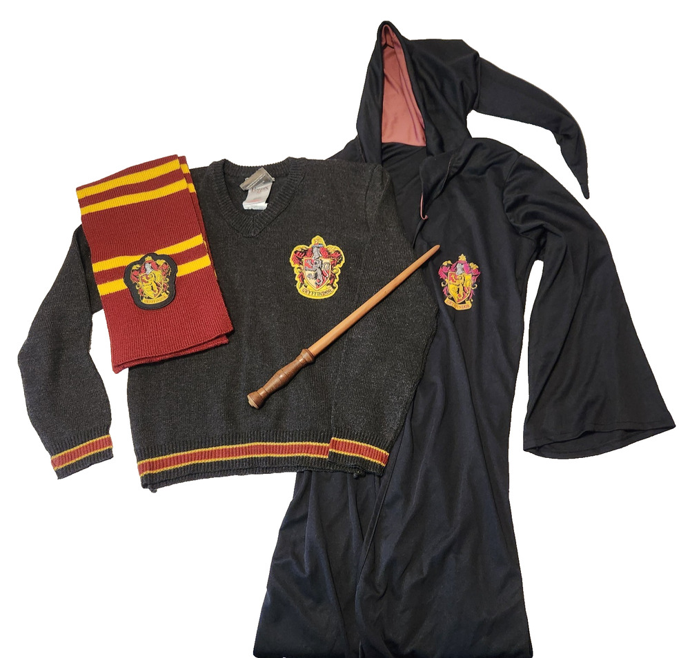 Harry Potter Ron Weasley Gryffindor House Costume Robe Sweater Scarf Wand Kids L